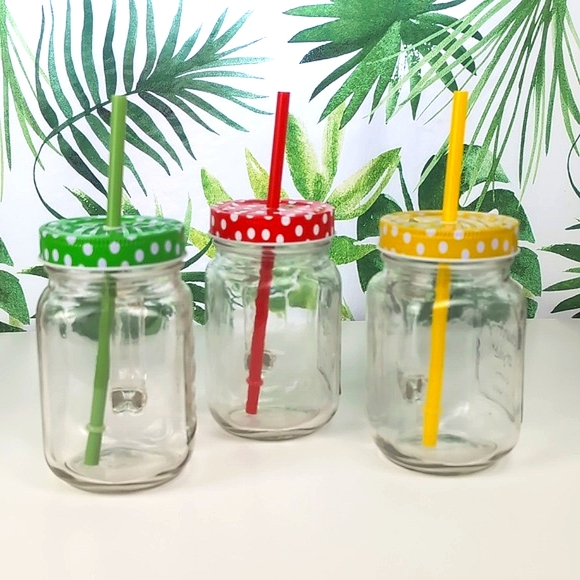 Set of 3 Polka Dot Country Style Mason Jar Drinking Mugs - Picture 4 of 9